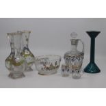 A group of Bohemian and other decorative glassware to include a pair of enamelled baluster vases,