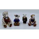 Four Royal Crown Derby Teddy Bear paperweights, including Schoolgirl Teddy, Schoolboy Teddy, a