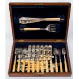 A collection of silver plated flatware including a canteen of plated cutlery in a mahogany case, a