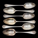 A set of six George III silver Hanovarian and shell pattern table spoons, London 1764, maker's