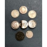 Small collection of Silver Coins, includes William IV Groat 1836, bar brooch made of 3 jubilee