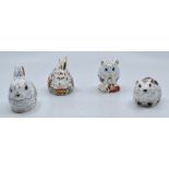 A collection of four Royal Crown Derby paperweights to include; Meadow Rabbit, Bank Vole, Bunny