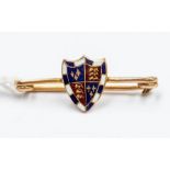 A 9ct gold mounted enamel County Badge pin brooch with Royal Ensign, 3.5cm long, gross grams CR: