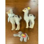 Two Steiff llamas and an elephant, circa 1960. (3)