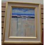 Judith A Donaghy, British, Contemporary, abstract coastal scene, framed, 50 x 40 cm, signed l r