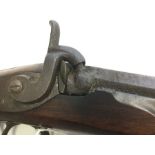 Percussion cap shotgun. 79cm long barrel. Overall length 120cm. No makers markings. Working