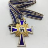 WW2 Third Reich Ehrenkreuz der Deutschen Mutter. Mothers Cross in Gold complete with full length