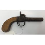 Percussion cap pistol with 70mm long barrel. No makers marks. Working action. Overall length 175mm