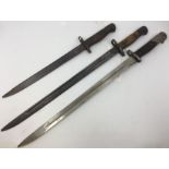 WW1/WW2 Bayonets all without scabbards: 1907 pattern British bayonet with 425mm long single edged