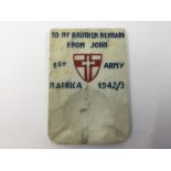 WW2 British Trench Art Marble Ashtray, 16cm x 11cm, engraved 1st Army Formation sign filled with red