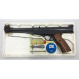 .177 cal target air pistol by El Gamo of Spain. Serial number H30266. 18.5cm long barrel. Overall