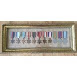 WW2 British Campaign, medals in a framed mount to include: 1939-45 Star, Atlantic Star, a replica