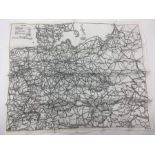 WW2 British RAF Silk Escape map 9U. Showing Northern Germany and Poland. Single sided, black