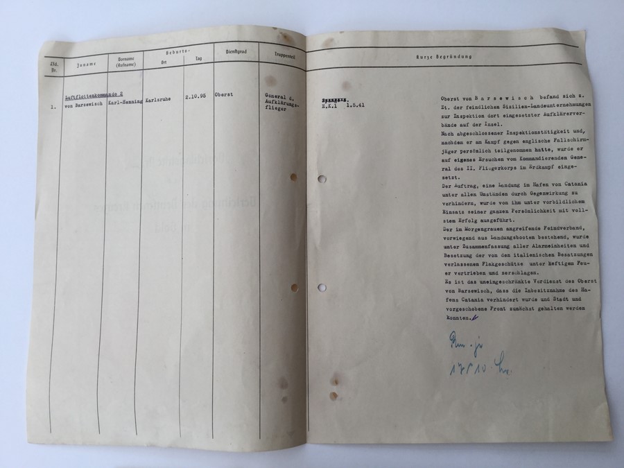 WW2 Third Reich Luftwaffe Log Book & Archive of General Major Karl-Henning Von Barsewisch. This - Image 9 of 10