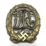 WW2 Third Reich DRL Sports badge in Bronze maker marked "Ferd. Wagner" and "DRGM 35269".