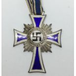 WW2 Third Reich Ehrenkreuz der Deutschen Mutter. Mothers Cross in Silver. Complete with a short