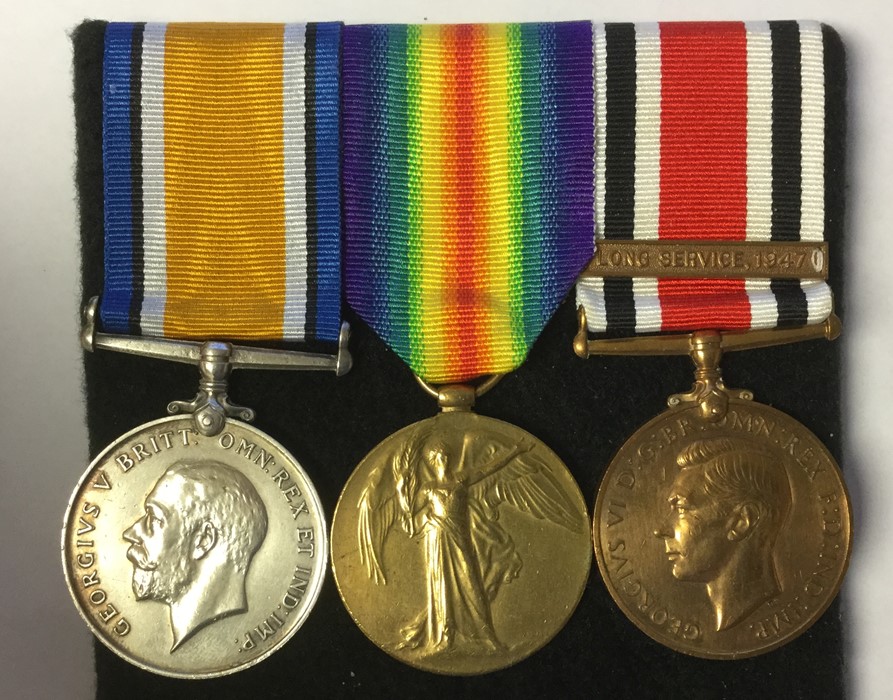 WW1 British War Medal, Victory Medal and Special Constabulary Medal with Long Service 1947 clasp