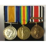 WW1 British War Medal, Victory Medal and Special Constabulary Medal with Long Service 1947 clasp