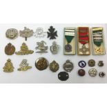 WW2 British cap badges to include: Gloucestershire Regt, Northamptonshire Regt, Kings Royal Rifle