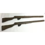 Pair of WW1 British dummy drill purpose training rifles in the shape of the SMLE rifle. Wooden stock