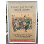 WW2 British Home Front poster issued by the Minister of Health "Coughs & Sneezes Spread