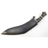 Gurkha Kukri Knife with 30cm blade with die stamped marking "India". Horn grips. Overall length