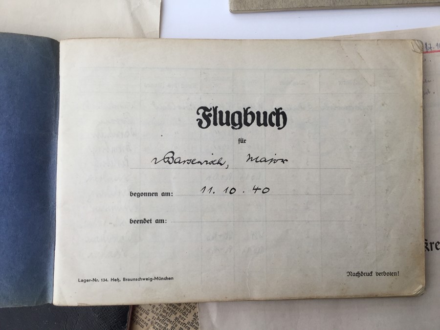 WW2 Third Reich Luftwaffe Log Book & Archive of General Major Karl-Henning Von Barsewisch. This - Image 2 of 10