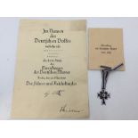 WW2 Third Reich Ehrenkreuz der Deutschen Mutter. Mothers Cross in Bronze complete with short