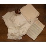 A quantity of table linen, to include  damask and linen fable cloths heavy duty linen clothes,  x