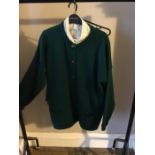 One Edinburgh wool cardigan jacket in bottle green with brass buttons (size large); The Scotch House