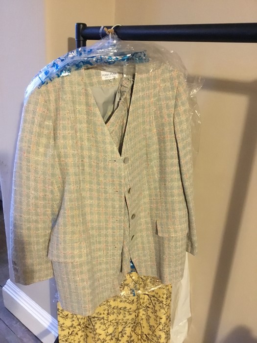 A Penny plain linen mix blue, pink and cream tweed suit with boucle yarns; a 3/4 jacket and A line