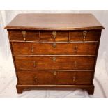 A Queen Anne crossbanded oak chest of drawers, circa 1710, rectangular moulded edge top, above three