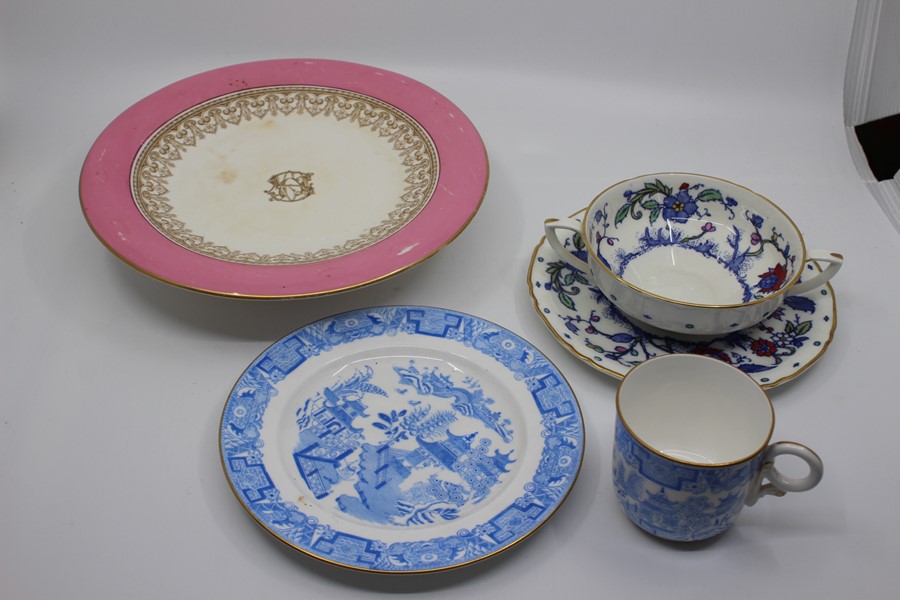 A group of 19th Century Royal Worcester including: a Blue Chelsea 1370 coupe cup and saucer; a tazza