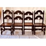 A set of eight similar Jacobean oak period James I chairs, circa 1620, foliate carved arch back rest