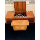 A 1970's His Masters Voice record player and radio (Stamped); A similar sewing box (2)