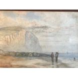 Mary Weatherill (British, 1834-1913), beach scene with cliffs, two figures conversing in the