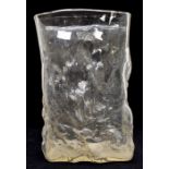 Whitefriars- A Whitefriars textured glass vase of rectangular form in clear glass. Height approx