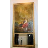 An 18th Century French painting with a parcel trumo mirror, oil painting of a shepherds maid