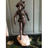 A 19th Century bronze figure of a Cavalier, mounted on a stone plinth, height 55cm