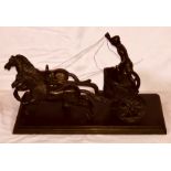 A 19th Century grand tour bronze of an ancient Roman gladiator horse drawn carriage, raised on a
