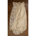 A Tulle and Lace Christening Robe late 1940s/ early 1950s Satin lining with an over-lay of lace
