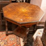 A late Victorian octagonal inlaid rosewood low occasional table, circa 1890, octagonal top with