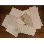 A collection of 1930’s table Mats with appliqué details, a silk hankie edgedin lace, 1920/30’s, a