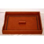 An Asprey of London (stamped) leather tray with lid. 40cm L x 30cm W