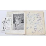 An autograph album containing various autographs of 1950's footballers, obtained personally by the