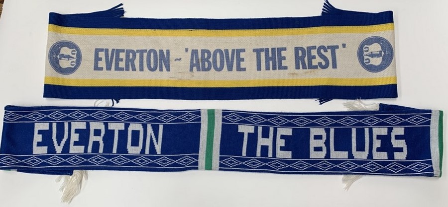 A collection of four vintage football scarves, comprising: Everton 'Above The Rest', blue, white and