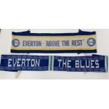 A collection of four vintage football scarves, comprising: Everton 'Above The Rest', blue, white and