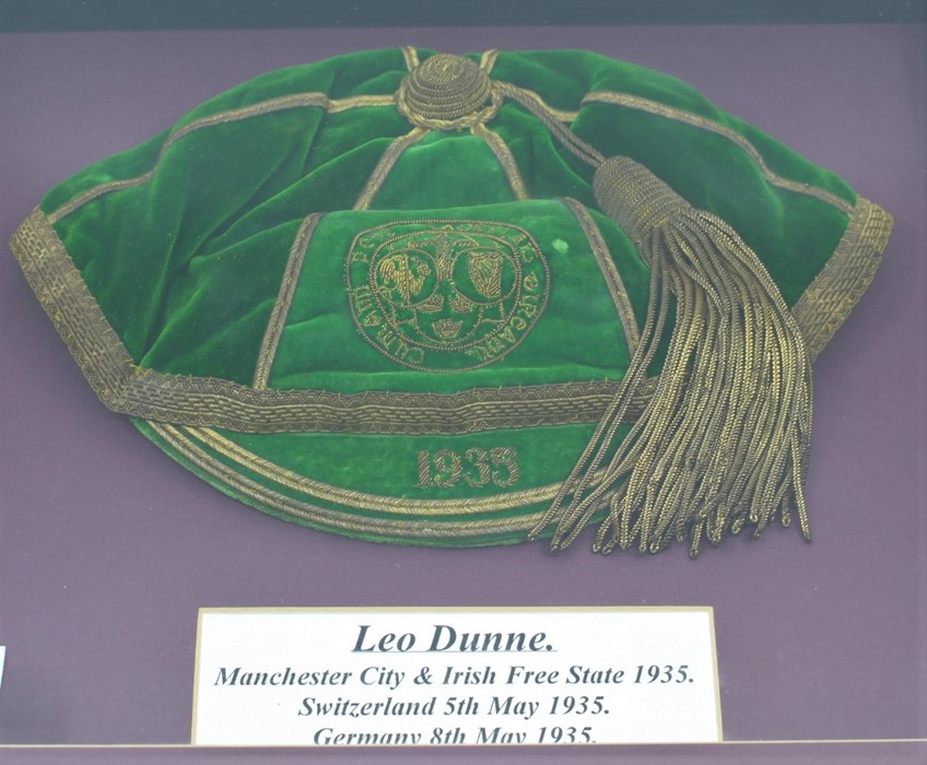 Leo Dunne. Manchester City and Irish Free State. Football cap awarded to Leo Dunne for fixtures