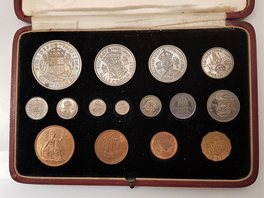 A 1937 George VI Specimen Coins set, crown to farthing, including Maundy set (15 coins), in original - Image 2 of 3
