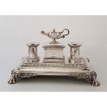 A Victorian silver desk stand, by Edward & John Barnard, assayed London 1863, of canted